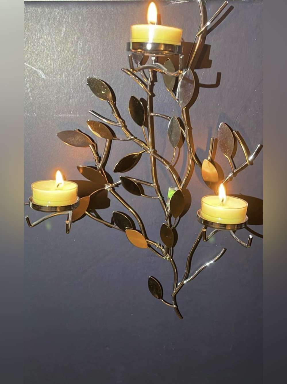 PartyLite Shimmering Leaves tea light wall sconce (silver, gold & copper tones) - Picture 1 of 11